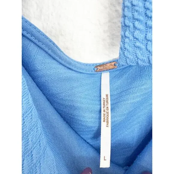 Free People Violet Mini Dress Size Large Sky Blue Puff Sleeve Babydoll Coquette - Picture 5 of 14